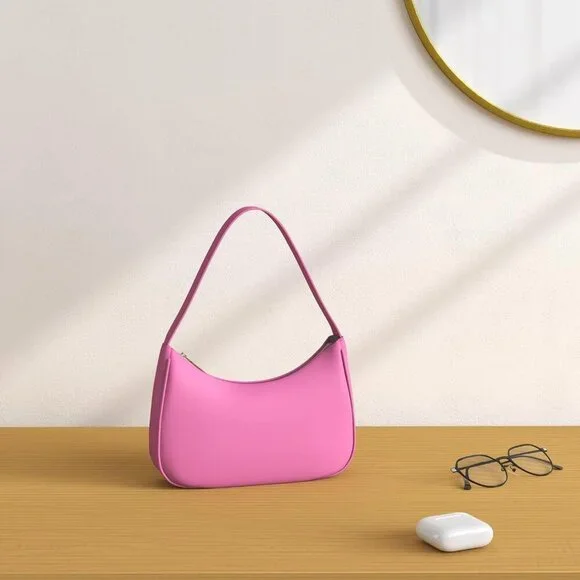 Women’s Pink A Cute Hobo Tote Handbag Mini Clutch Purse with Zipper Closure - Picture 2 of 5